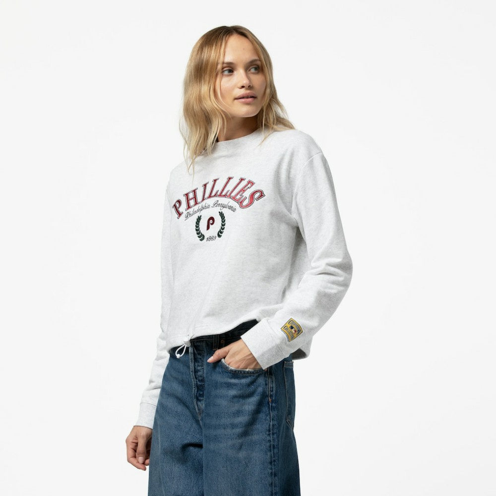 Philadelphia Phillies Women's Cropped Toggle Pullover Sweatshirt Heather Gray