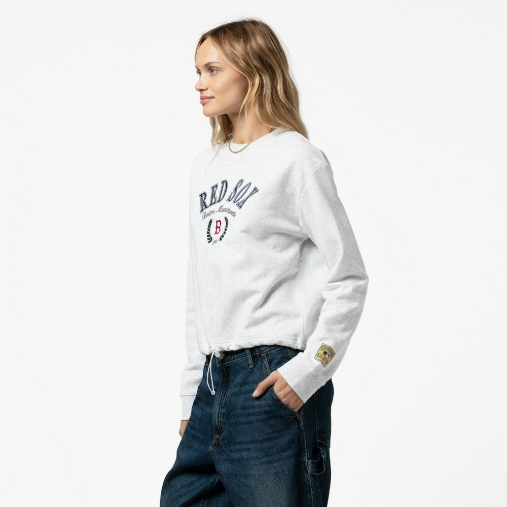 Boston Red Sox Women's Cropped Toggle Pullover Sweatshirt Heather Gray