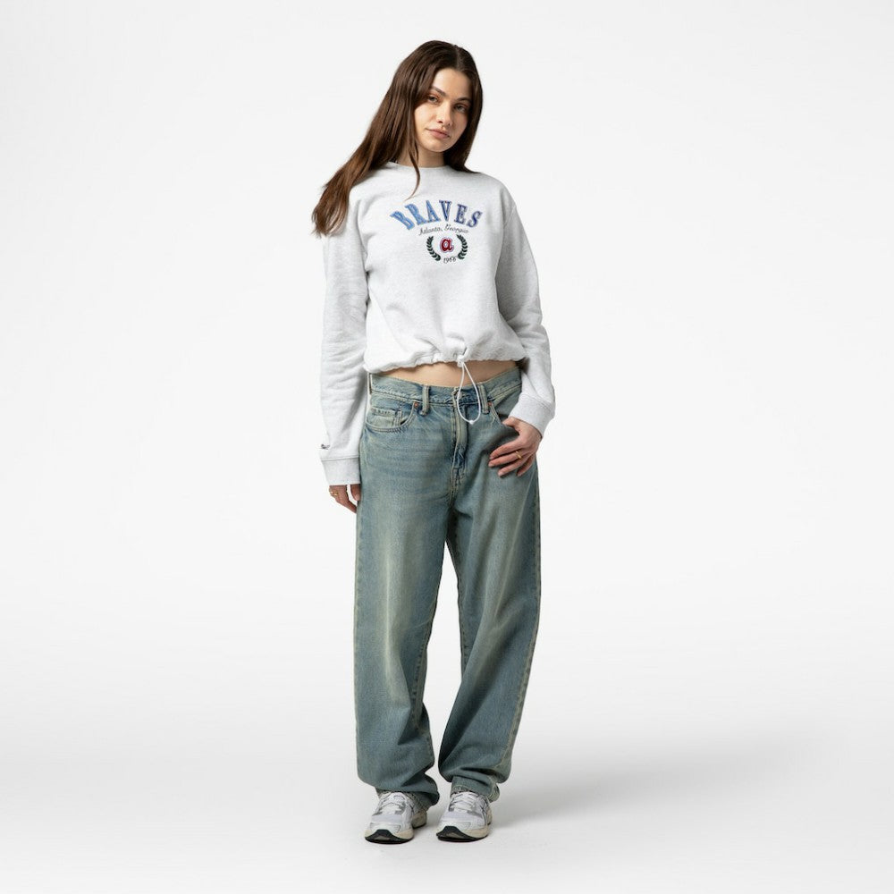 Atlanta Braves Women's Cropped Toggle Pullover Sweatshirt Heather Gray
