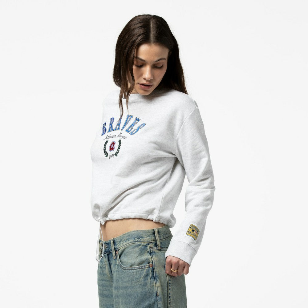 Atlanta Braves Women's Cropped Toggle Pullover Sweatshirt Heather Gray