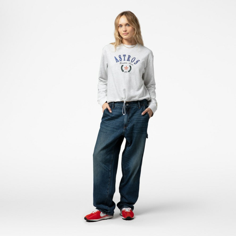 Houston Astros Women's Cropped Toggle Pullover Sweatshirt Heather Gray