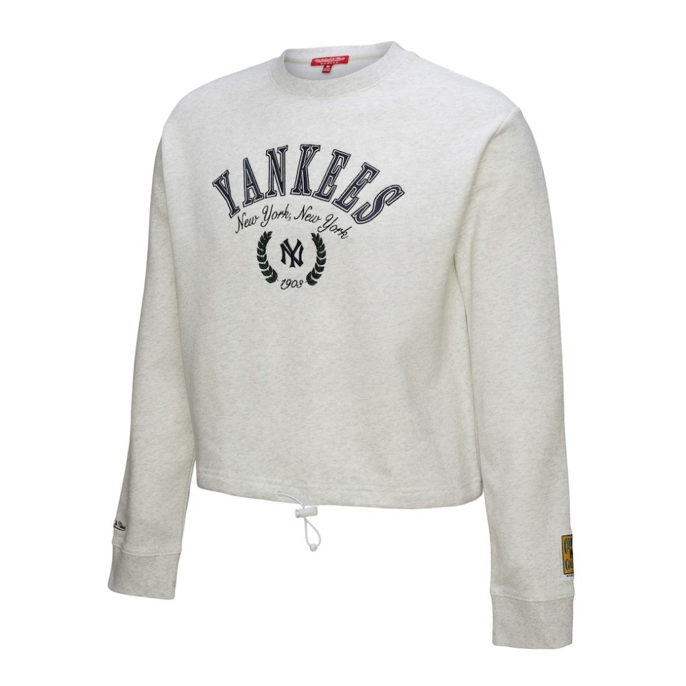 New York Yankees Women's Cropped Toggle Pullover Sweatshirt Heather Gray
