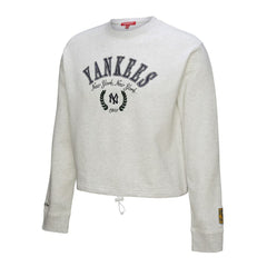 New York Yankees Women's Cropped Toggle Pullover Sweatshirt Heather Gray