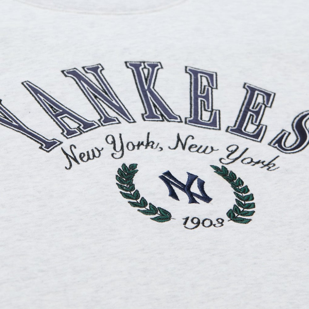 New York Yankees Women's Cropped Toggle Pullover Sweatshirt Heather Gray