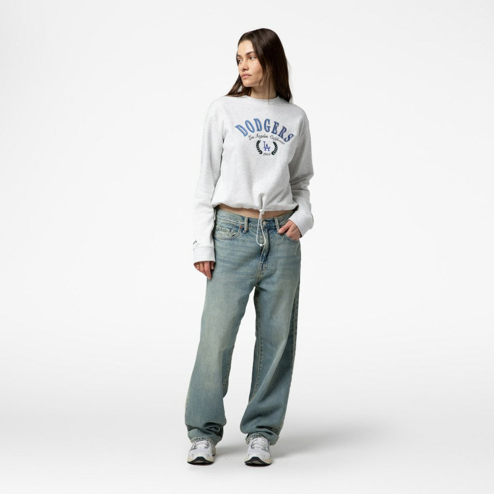 Los Angeles Dodgers Women's Cropped Toggle Pullover Sweatshirt Heather Gray