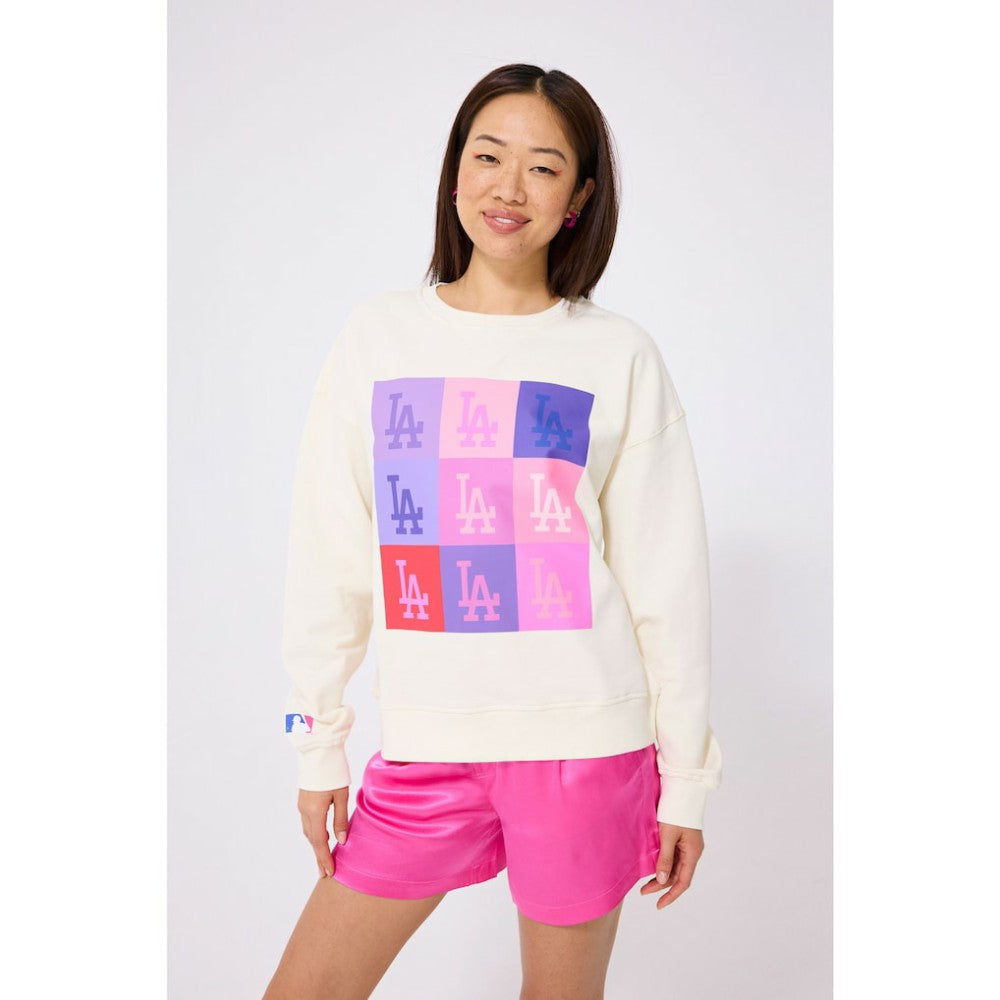 Los Angeles Dodgers Terez Women's Technicolor  Oversized Pullover Sweatshirt Cream