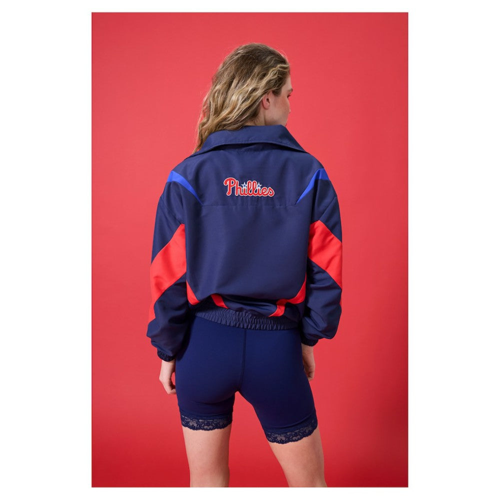 Philadelphia Phillies Terez Women's Ripstop Chevron Quarter-Zip Pullover Navy