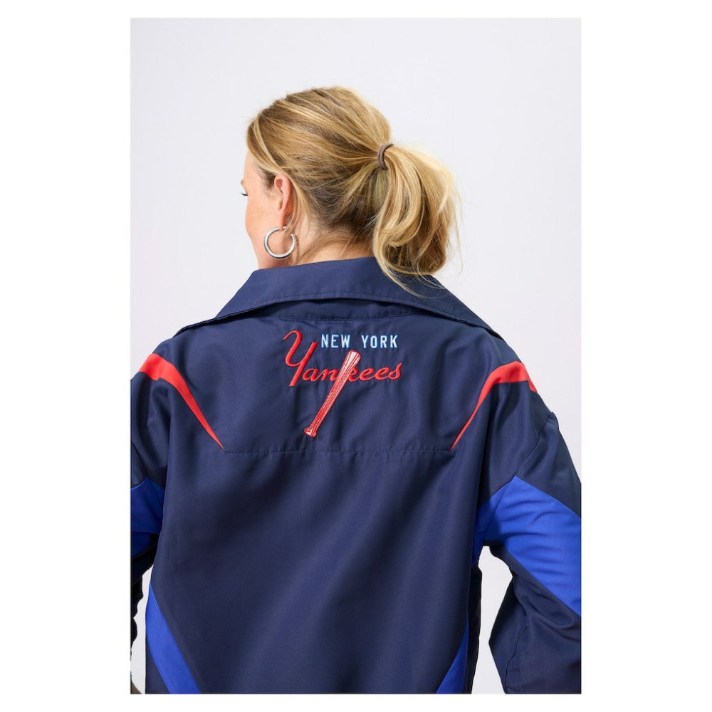 New York Yankees Terez Women's Ripstop Chevron Quarter-Zip Pullover Navy