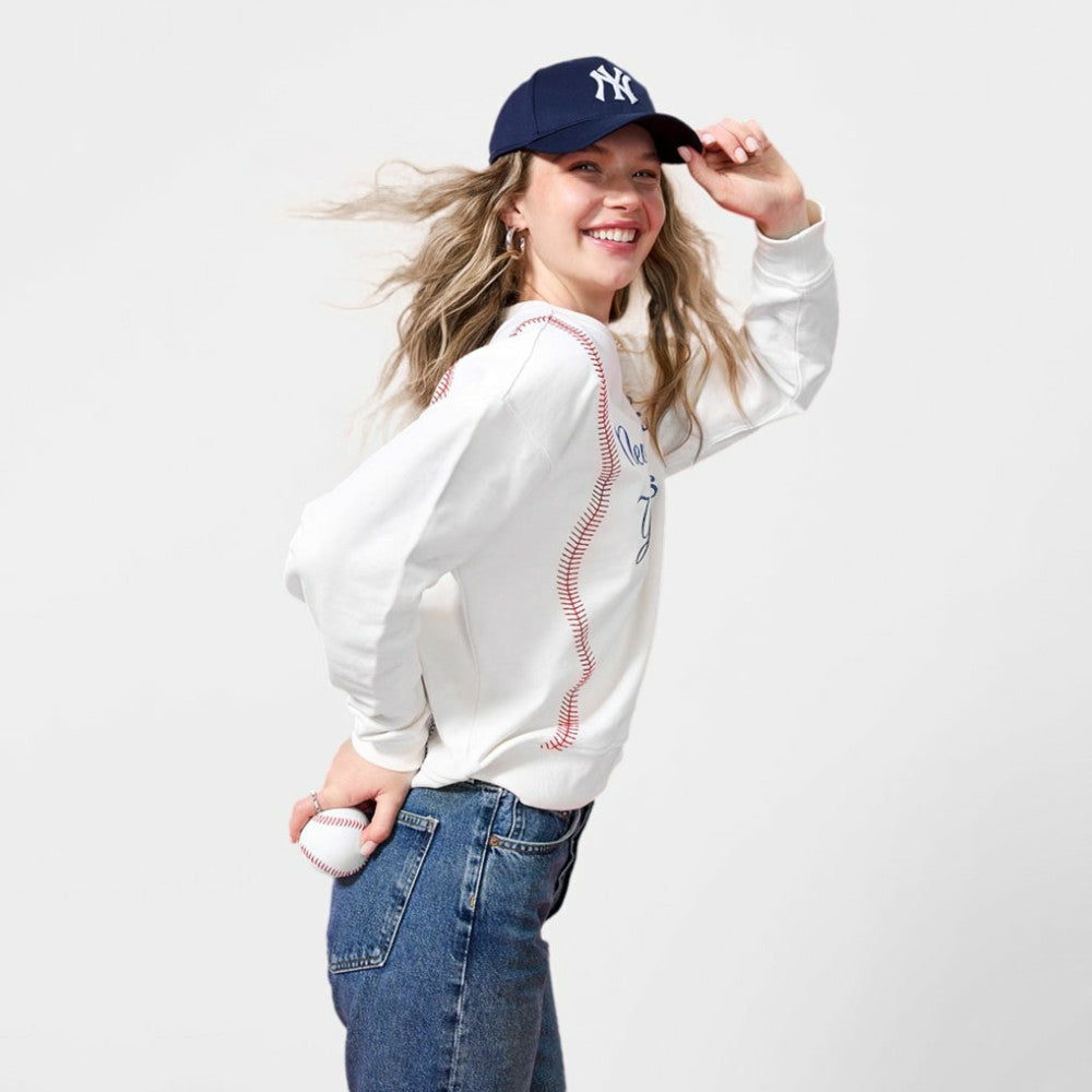 New York Yankees Terez Women's Baseball Stitch Pullover Sweatshirt Cream