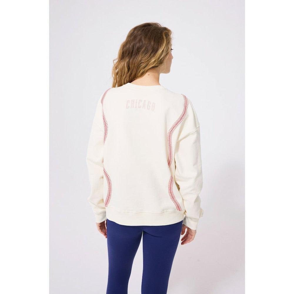 Chicago Cubs Terez Women's Baseball Stitch Pullover Sweatshirt Cream