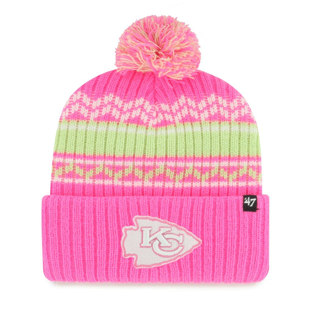 Kansas City Chiefs '47 Girls Youth Polar Vortex Cuffed Knit Hat with Pom - Pink for sale