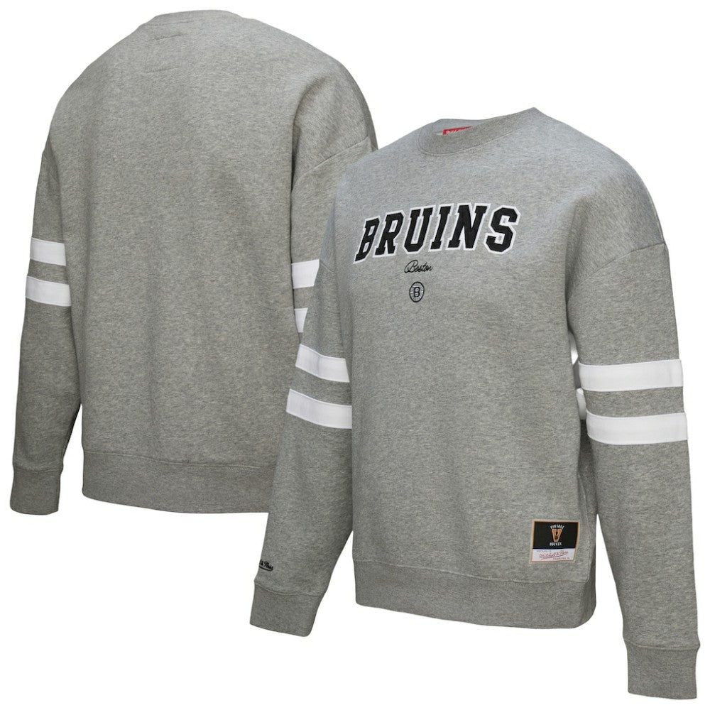 Boston Bruins Mitchell & Ness Women's Logo Lightweight Pullover Sweatshirt - Heather Gray Sweatshirts