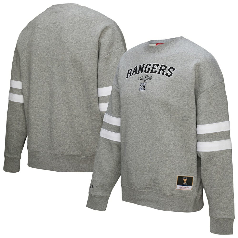 New York Rangers Mitchell & Ness Women's Logo Lightweight Pullover Sweatshirt - Heather Gray Sweatshirts