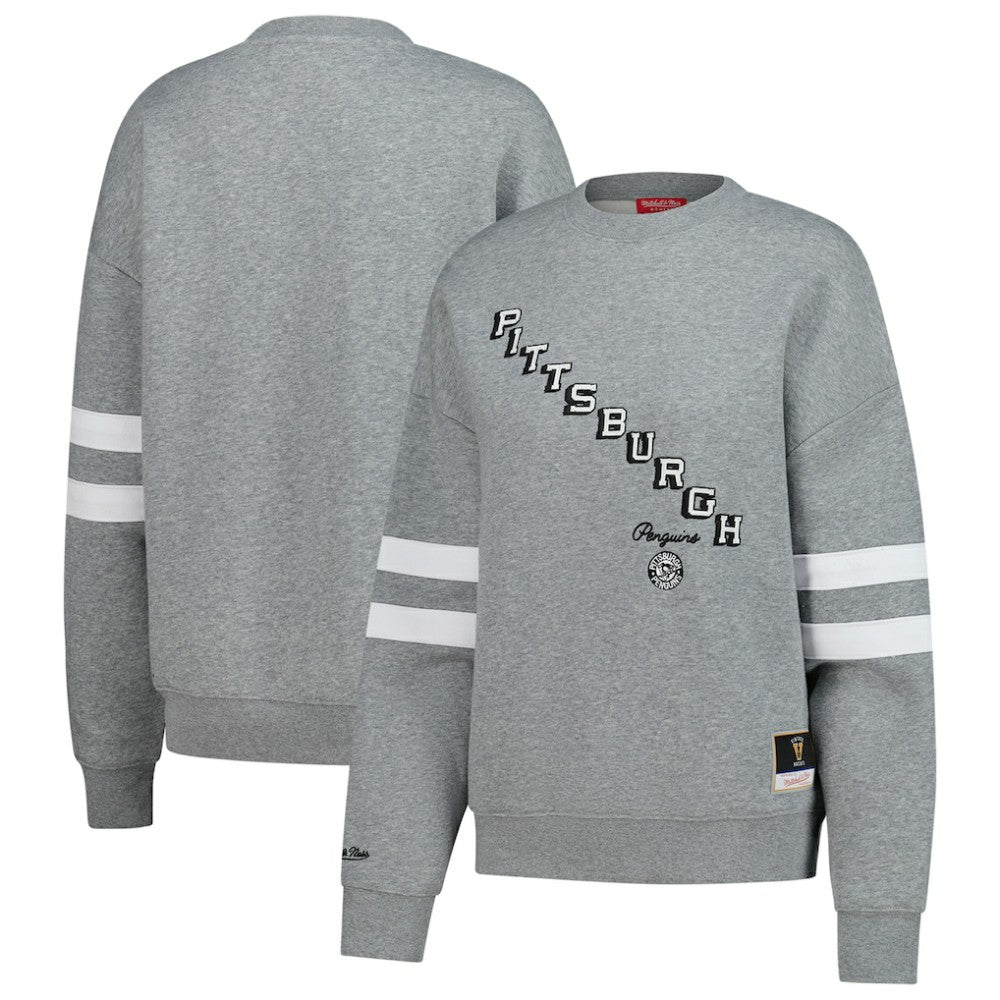 Pittsburgh Penguins Mitchell & Ness Women's Logo Lightweight Pullover Sweatshirt - Heather Gray Sweatshirts