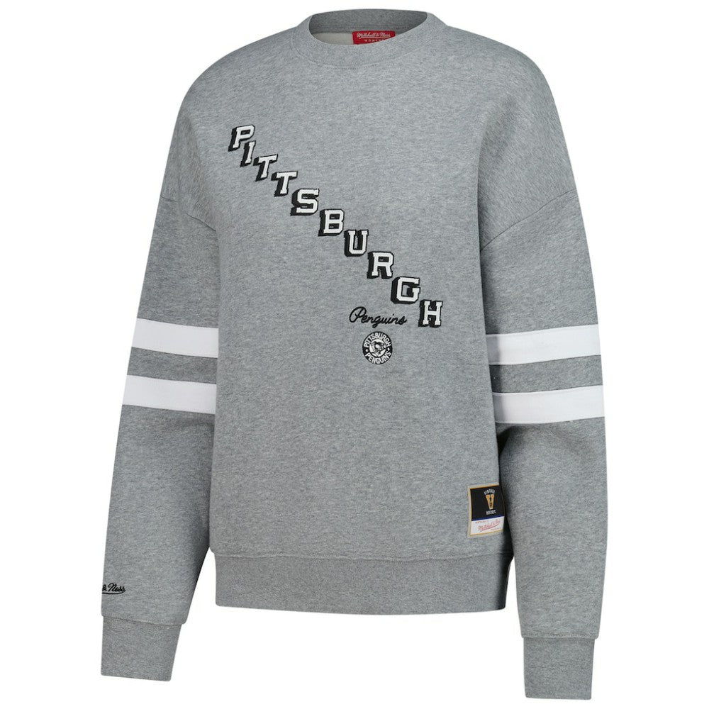 Pittsburgh Penguins Mitchell & Ness Women's Logo Lightweight Pullover Sweatshirt - Heather Gray Sweatshirts