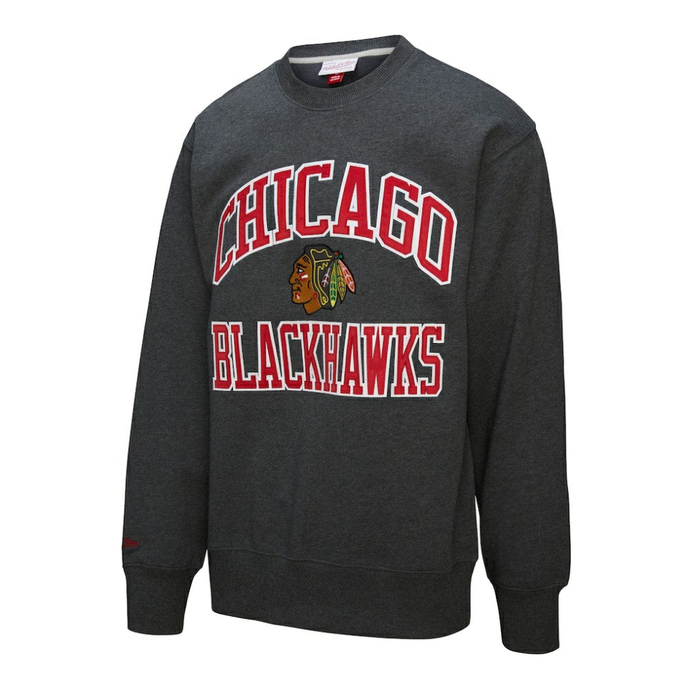 Chicago Blackhawks Mitchell & Ness Playoff Win Fleece Pullover Sweatshirt - Heather Charcoal Sweatshirts