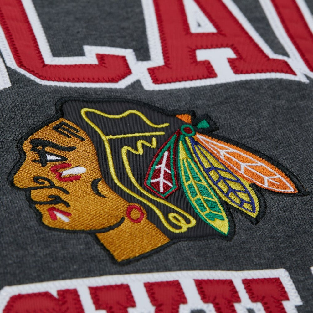 Chicago Blackhawks Mitchell & Ness Playoff Win Fleece Pullover Sweatshirt - Heather Charcoal Sweatshirts