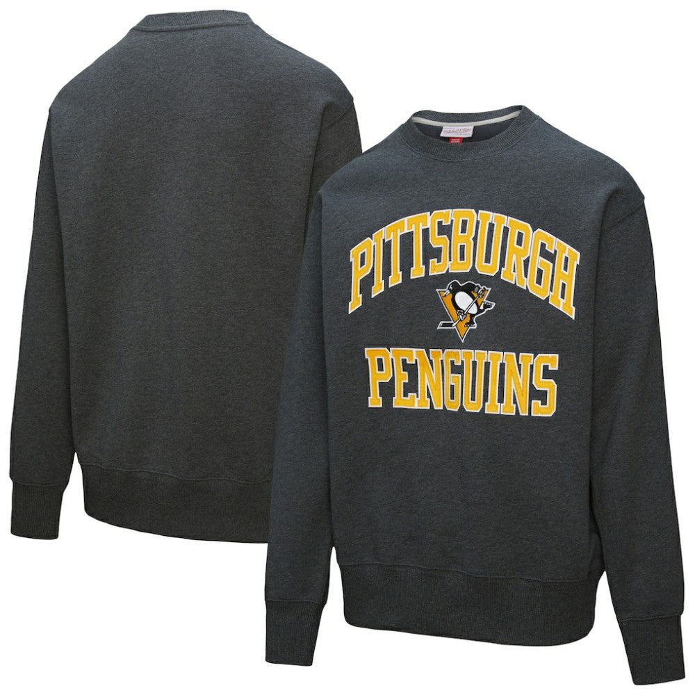 Pittsburgh Penguins Mitchell & Ness Playoff Win Fleece Pullover Sweatshirt - Heather Charcoal Sweatshirts