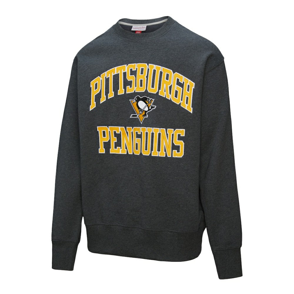 Pittsburgh Penguins Mitchell & Ness Playoff Win Fleece Pullover Sweatshirt - Heather Charcoal Sweatshirts