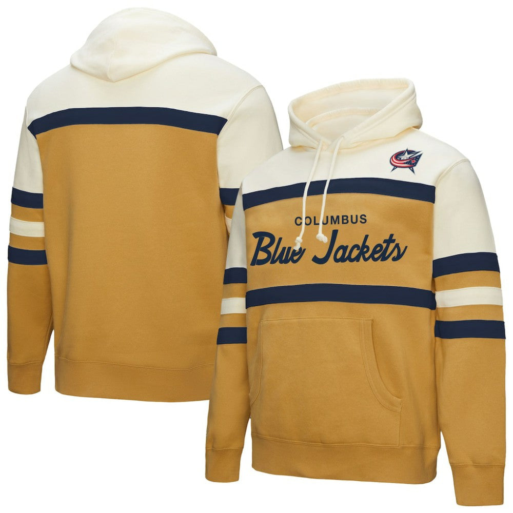 Columbus Blue Jackets Mitchell & Ness Head Coach Pullover Hoodie - Gold/Cream Hoodies