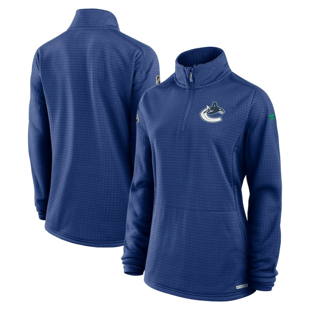 Vancouver Canucks Fanatics Women's Authentic Pro Rink Quarter-Zip Pullover  - Blue Pullover
