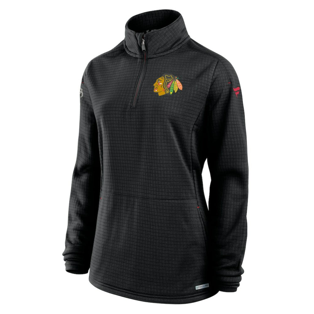 Chicago Blackhawks Fanatics Women's Authentic Pro Rink Quarter-Zip Pullover  - Black Pullover