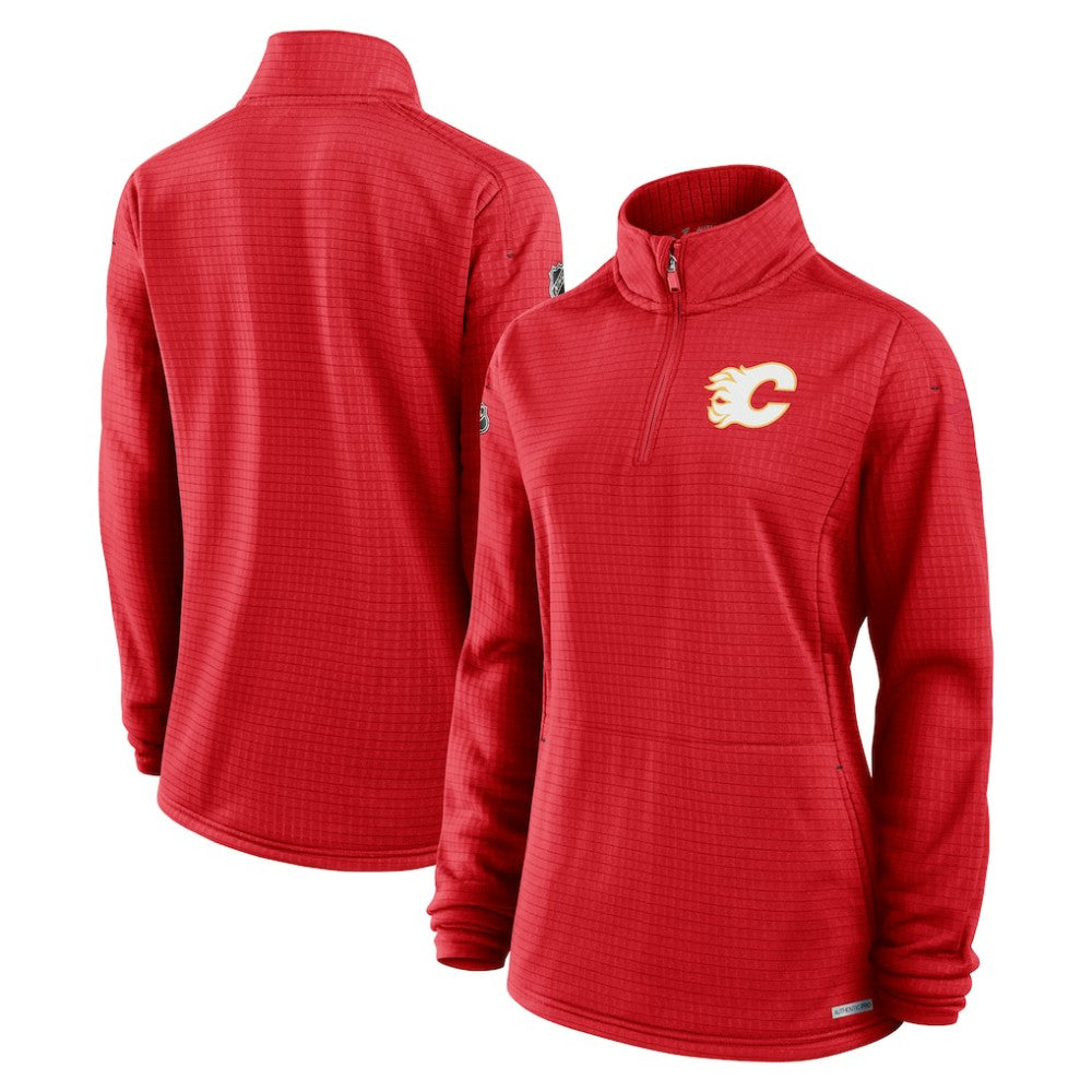 Calgary Flames Fanatics Women's Authentic Pro Rink Quarter-Zip Pullover  - Red Pullover