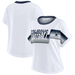 Dallas Cowboys WEAR by Erin Andrews Women's Cropped Center Stripe Dolman T-Shirt - White cheap