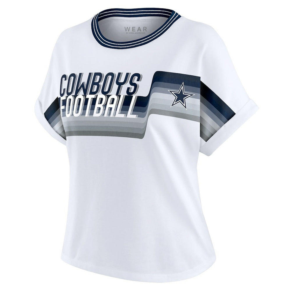 Dallas Cowboys WEAR by Erin Andrews Women's Cropped Center Stripe Dolman T-Shirt - White cheap