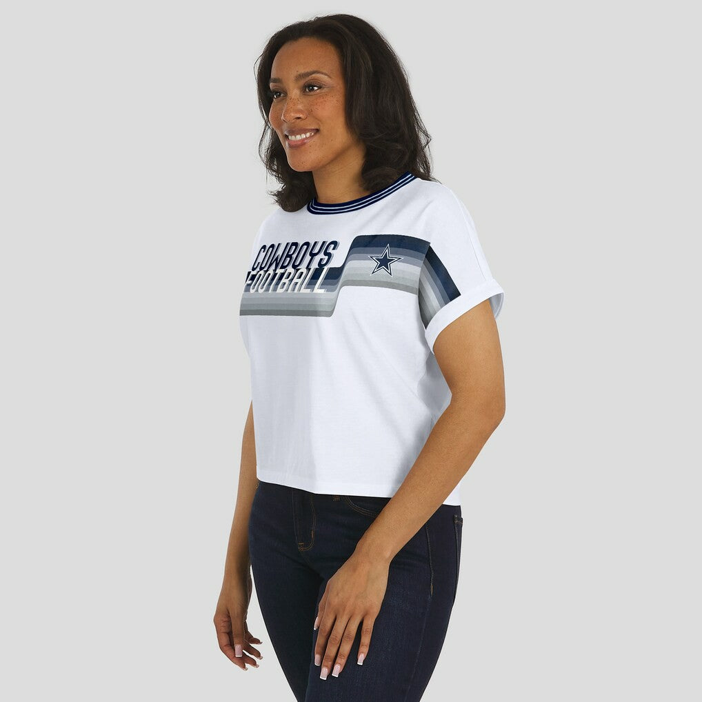 Dallas Cowboys WEAR by Erin Andrews Women's Cropped Center Stripe Dolman T-Shirt - White cheap