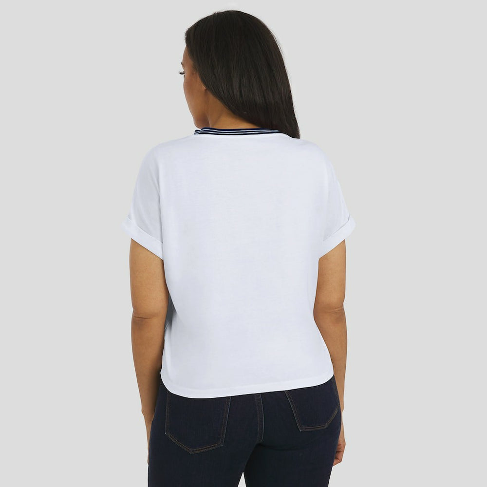 Dallas Cowboys WEAR by Erin Andrews Women's Cropped Center Stripe Dolman T-Shirt - White cheap