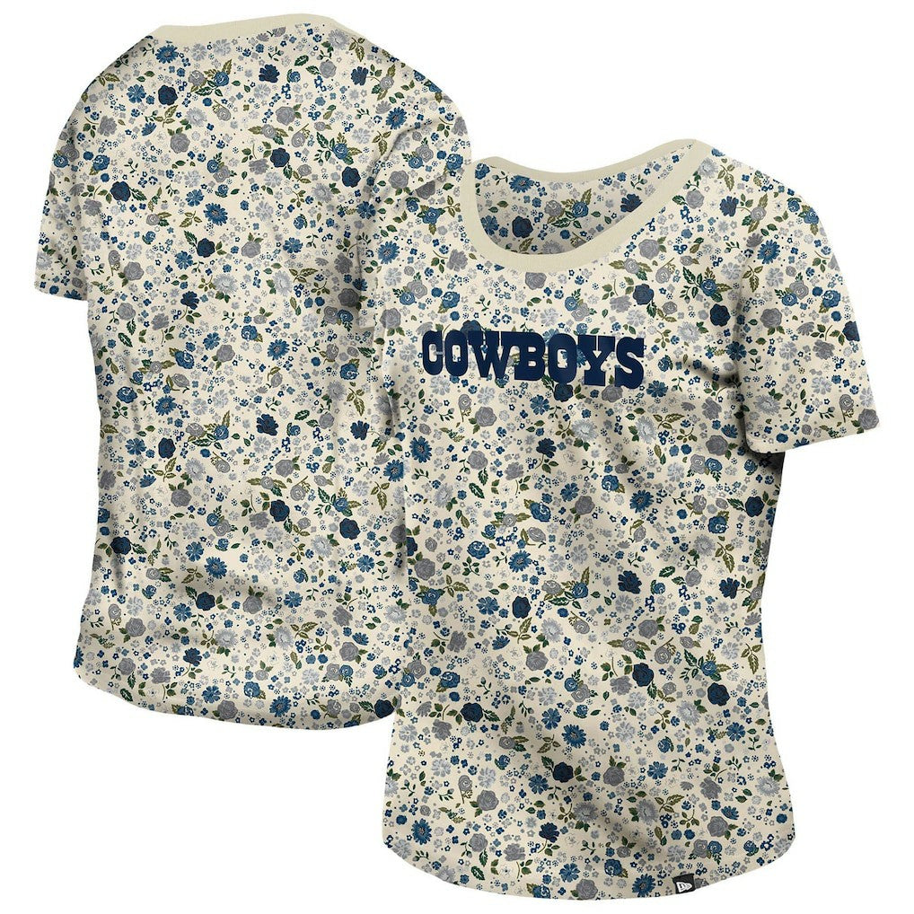 Dallas Cowboys New Era Women's Glam Game Floral Scoop Neck T-Shirt - Cream on sale