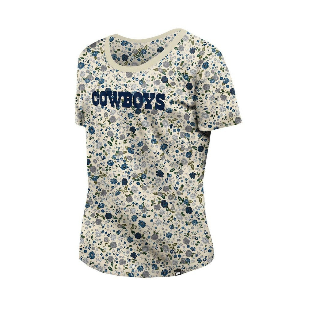 Dallas Cowboys New Era Women's Glam Game Floral Scoop Neck T-Shirt - Cream on sale