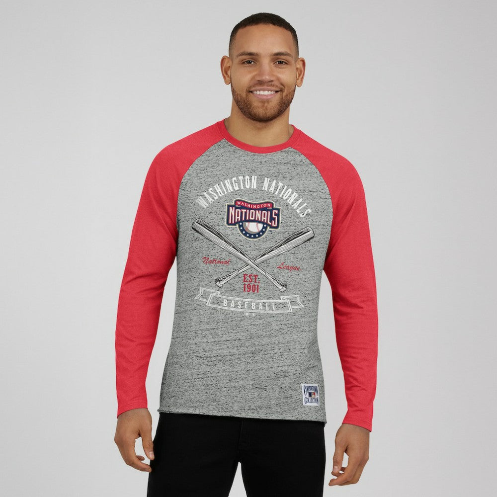 Washington Nationals Darius Rucker Collection Raw Edge Raglan Long Sleeve Baseball T-Shirt Heather Gray