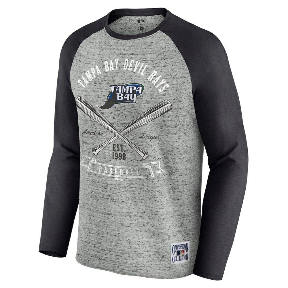Tampa Bay Rays Darius Rucker Collection Raw Edge Raglan Long Sleeve Baseball T-Shirt Heather Gray