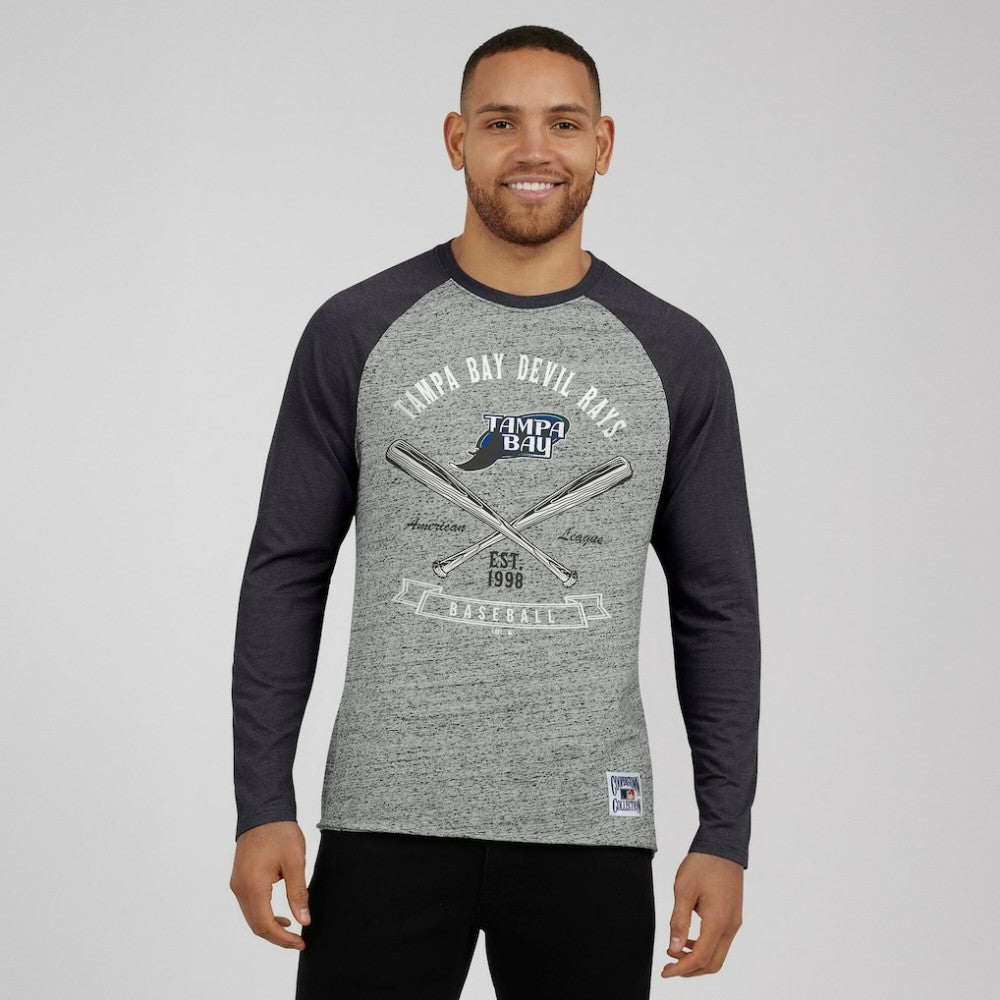 Tampa Bay Rays Darius Rucker Collection Raw Edge Raglan Long Sleeve Baseball T-Shirt Heather Gray