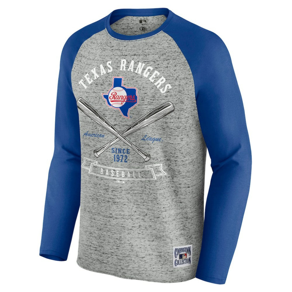 Texas Rangers Darius Rucker Collection Raw Edge Raglan Long Sleeve Baseball T-Shirt Heather Gray