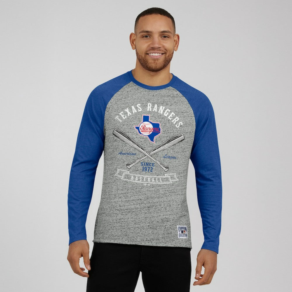 Texas Rangers Darius Rucker Collection Raw Edge Raglan Long Sleeve Baseball T-Shirt Heather Gray