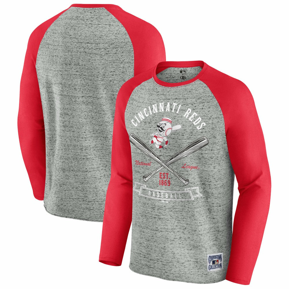 Cincinnati Reds Darius Rucker Collection Raw Edge Raglan Long Sleeve Baseball T-Shirt Heather Gray