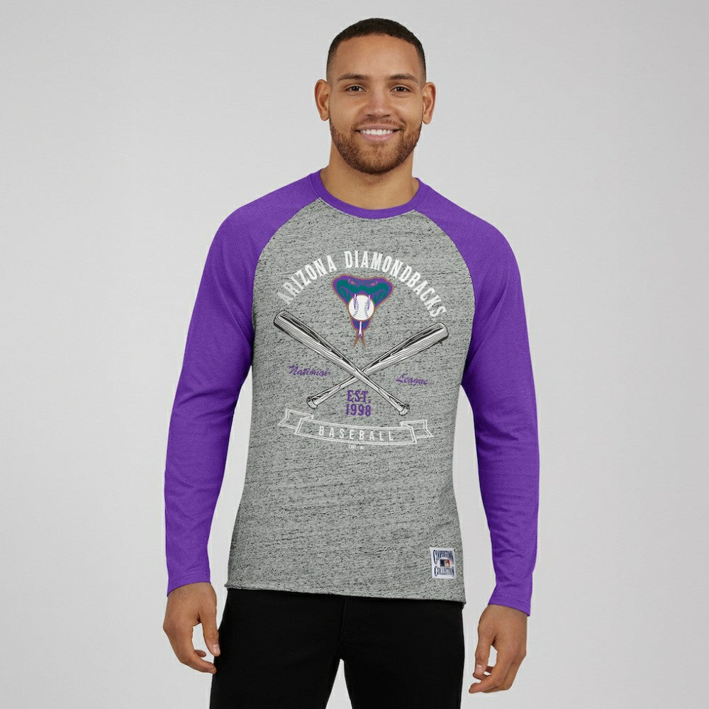 Arizona Diamondbacks Darius Rucker Collection Raw Edge Raglan Long Sleeve Baseball T-Shirt Heather Gray