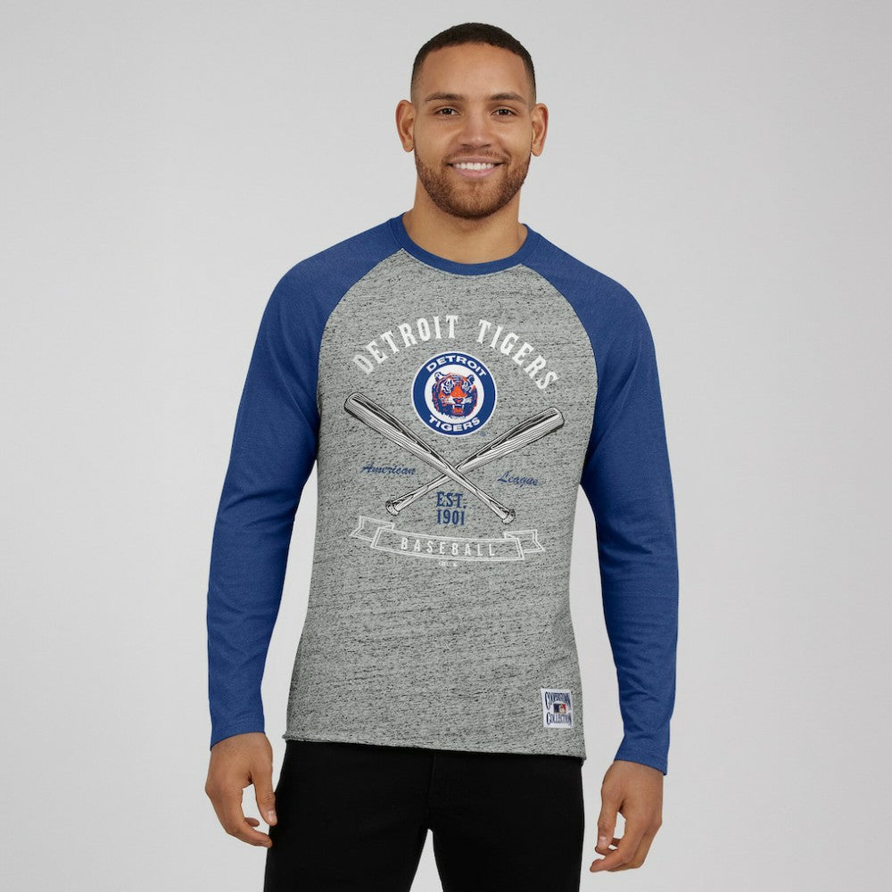 Detroit Tigers Darius Rucker Collection Raw Edge Raglan Long Sleeve Baseball T-Shirt Heather Gray