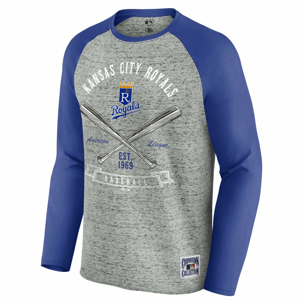 Kansas City Royals Darius Rucker Collection Raw Edge Raglan Long Sleeve Baseball T-Shirt Heather Gray