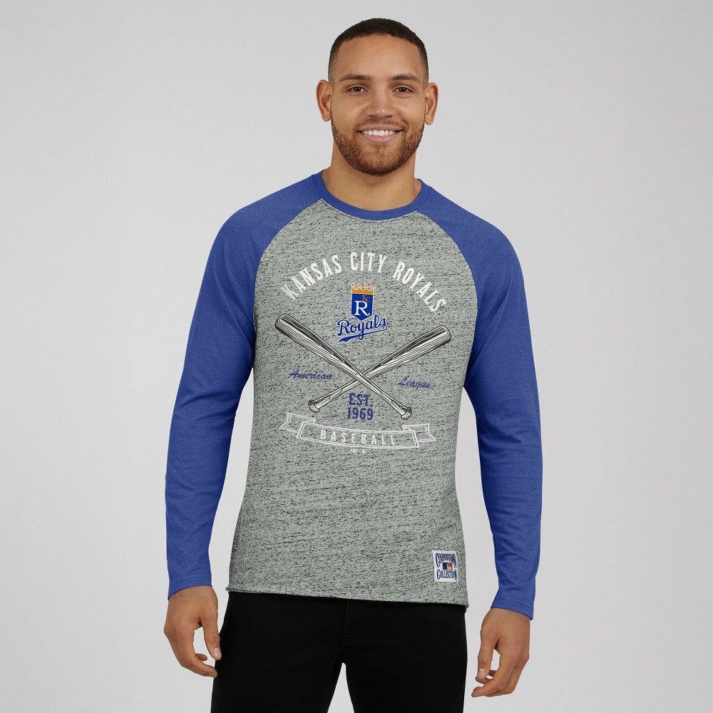 Kansas City Royals Darius Rucker Collection Raw Edge Raglan Long Sleeve Baseball T-Shirt Heather Gray