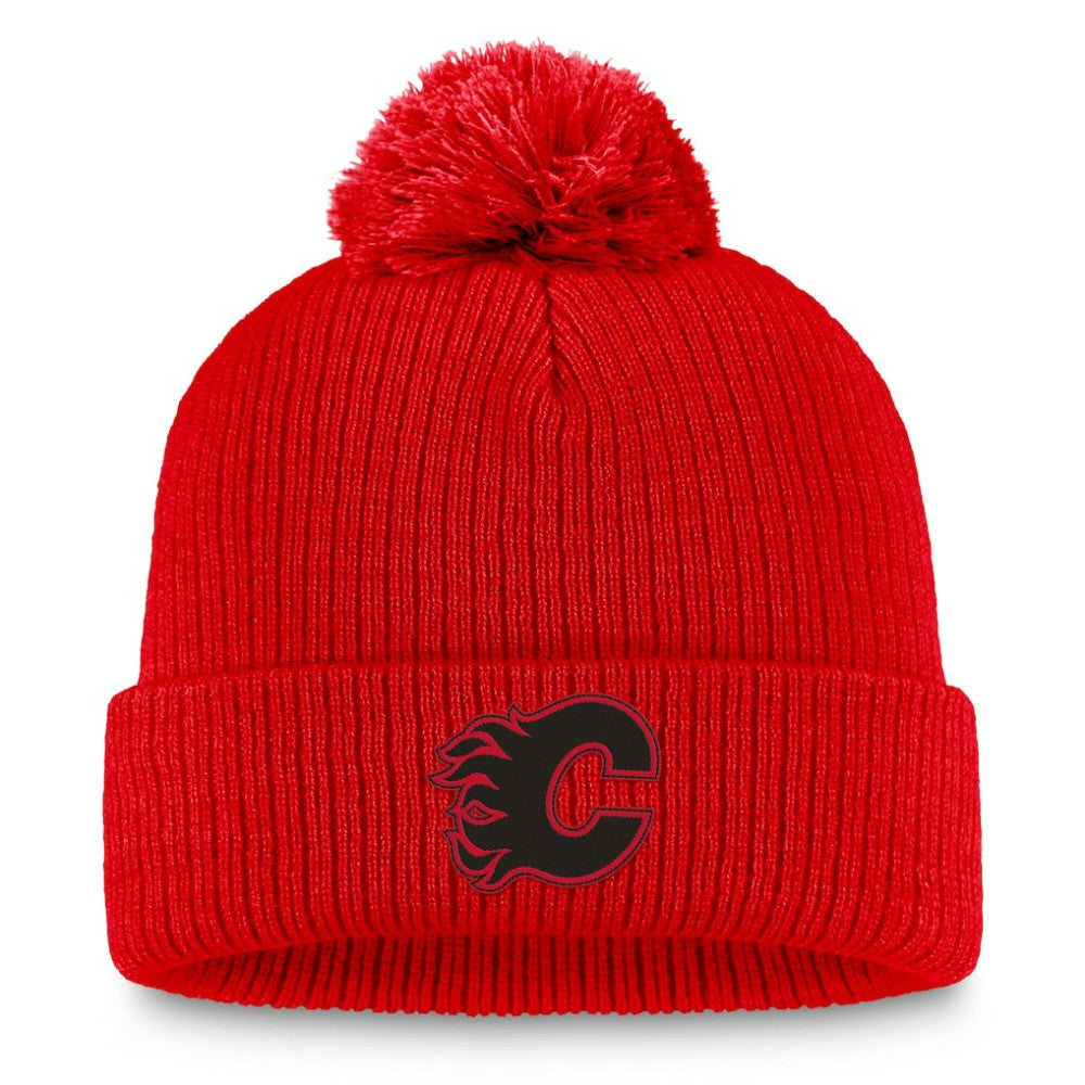 Calgary Flames Fanatics Women's Cuffed Knit Hat with Pom - Red Hats