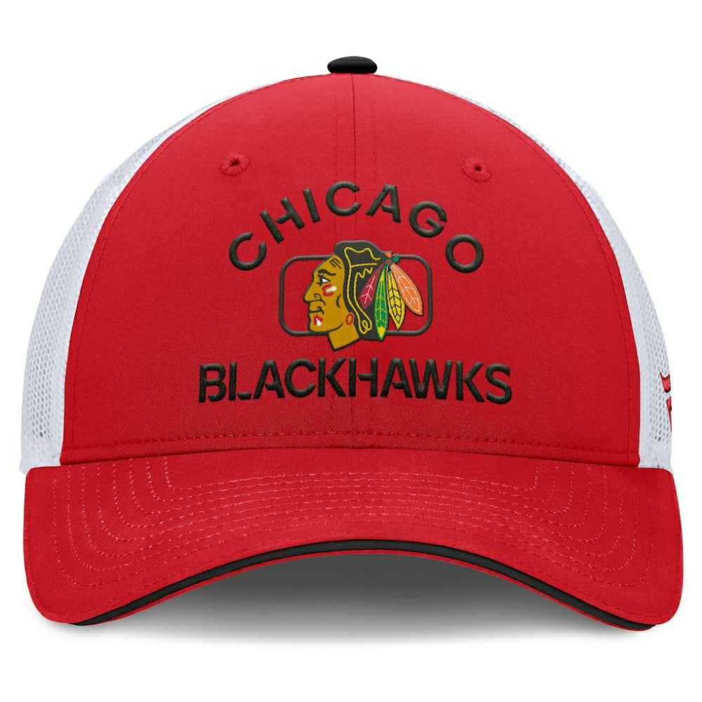 Chicago Blackhawks Fanatics Authentic Pro Rink Adjustable Trucker Hat - Red/White Hats