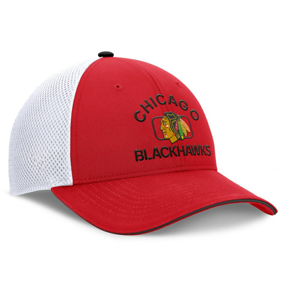 Chicago Blackhawks Fanatics Authentic Pro Rink Adjustable Trucker Hat - Red/White Hats