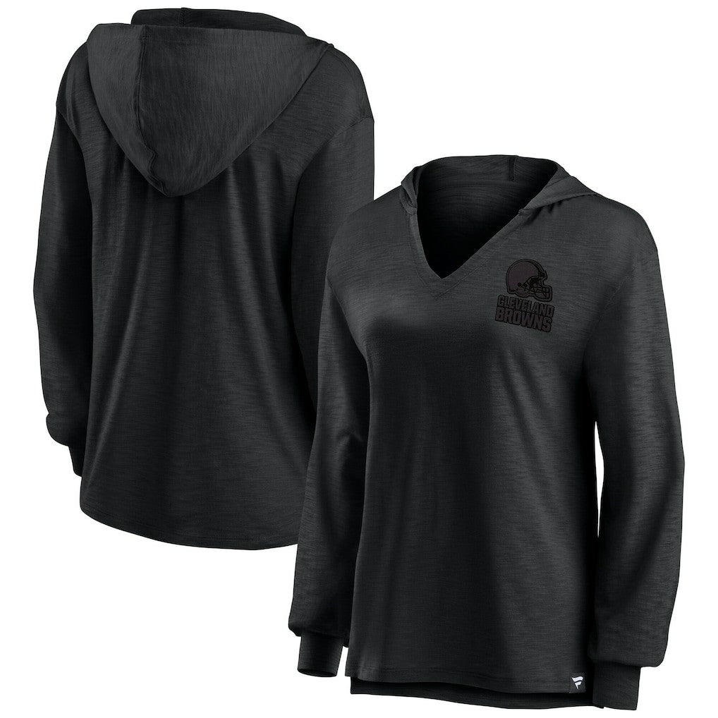 Cleveland Browns Women's Blackout Slub Hoodie V-Neck Long Sleeve T-Shirt cheap