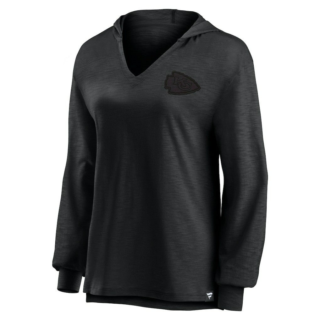 Kansas City Chiefs Women's Blackout Slub Hoodie V-Neck Long Sleeve T-Shirt for sale