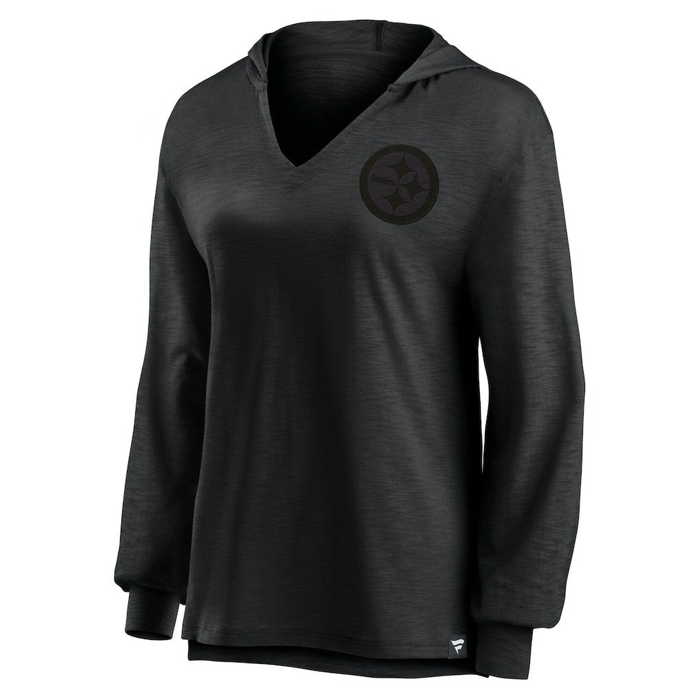 Pittsburgh Steelers Women's Blackout Slub Hoodie V-Neck Long Sleeve T-Shirt outlet