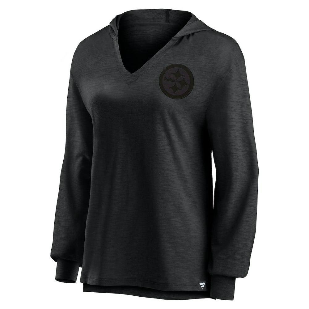 Pittsburgh Steelers Women's Blackout Slub Hoodie V-Neck Long Sleeve T-Shirt outlet